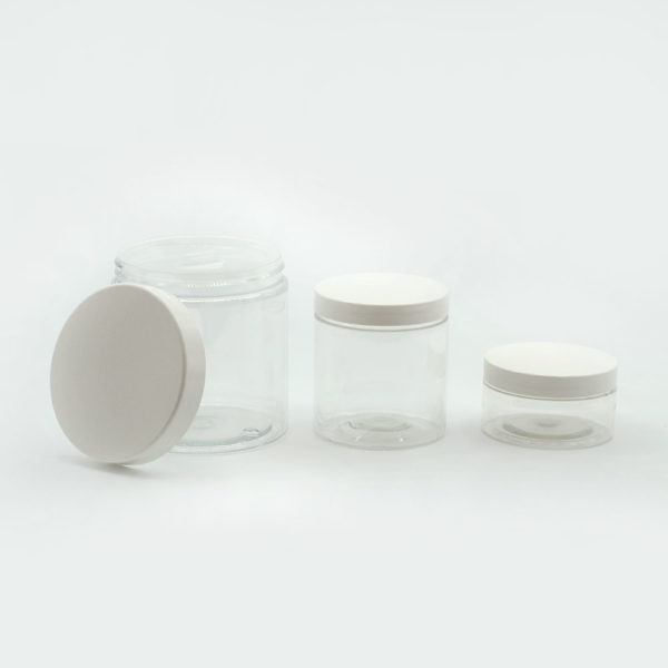 Pot plastique cristal couvercle blanc